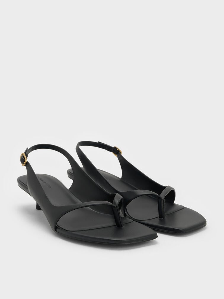 Rayne Square-Toe Kitten-Heel Thong Slingback Sandals, Black, hi-res