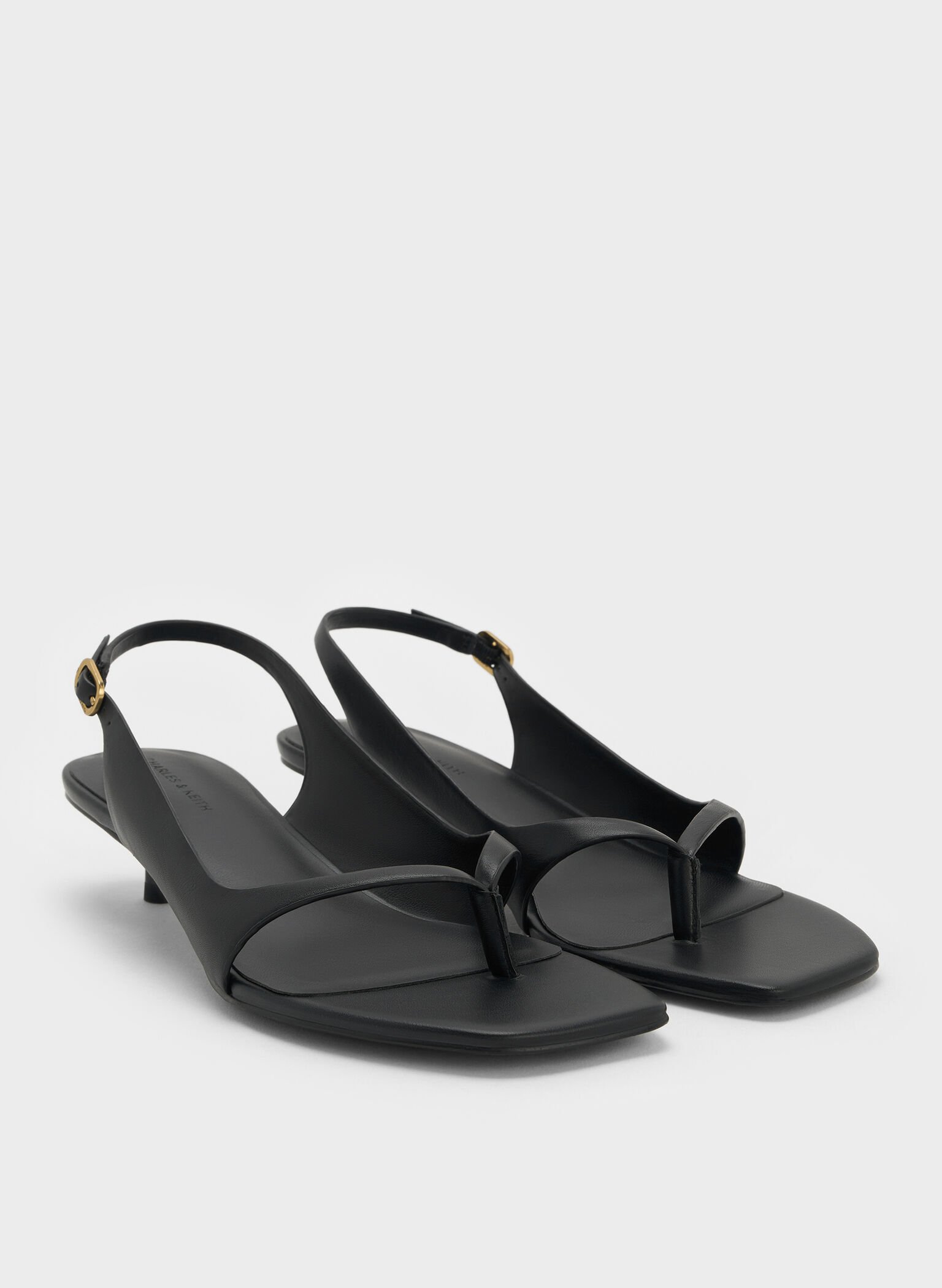 Rayne Square-Toe Kitten-Heel Thong Slingback Sandals, Black, hi-res