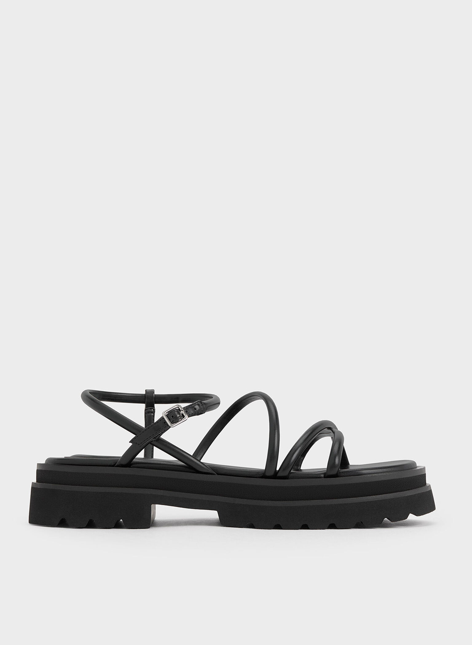 Tubular Strap Sandals, Black, hi-res