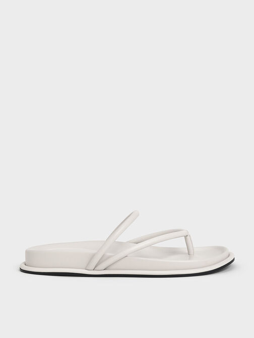 V-Strap Tubular Thong Sandals, White, hi-res