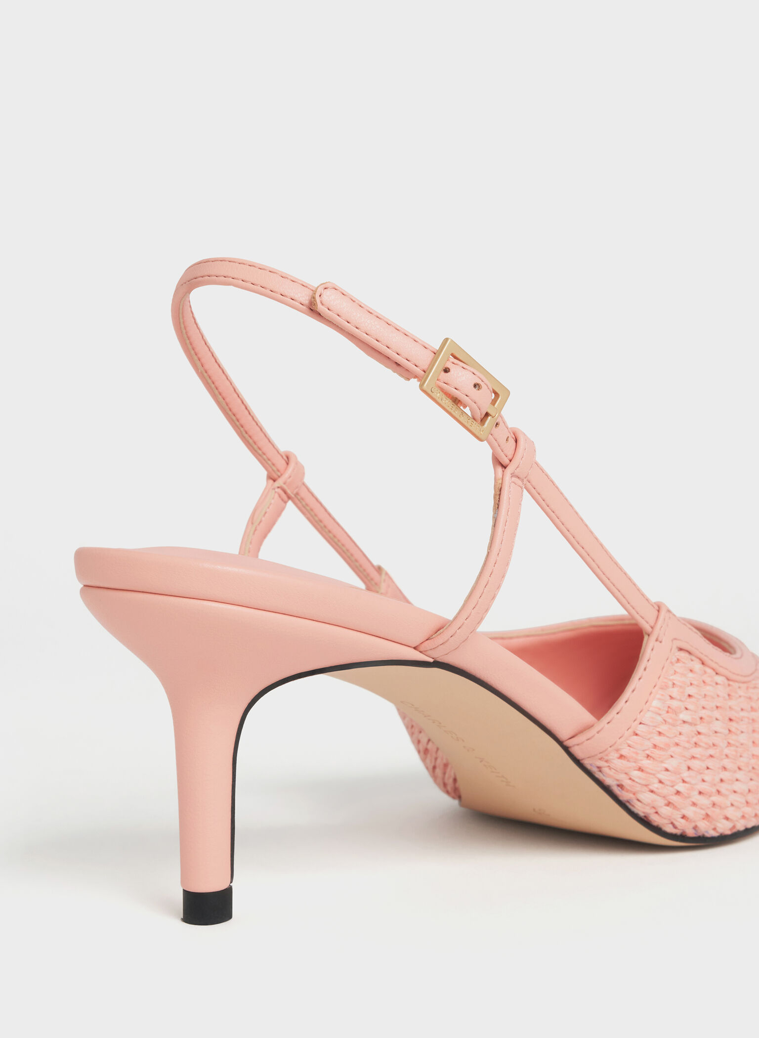 Raffia Pointed-Toe Slingback Pumps, Peach, hi-res
