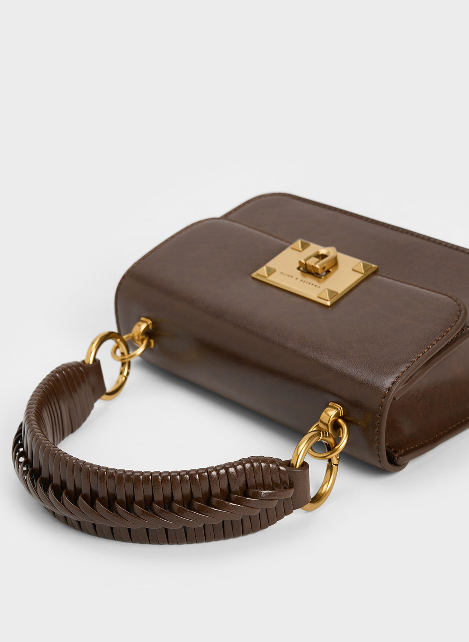 Metallic Turn-Lock Bag, Dark Brown, hi-res