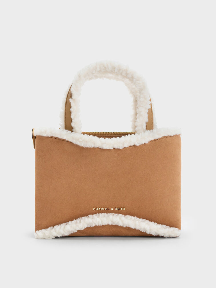 Mini Sybill Faux Suede Fur-Trim Tote Bag, Multi, hi-res