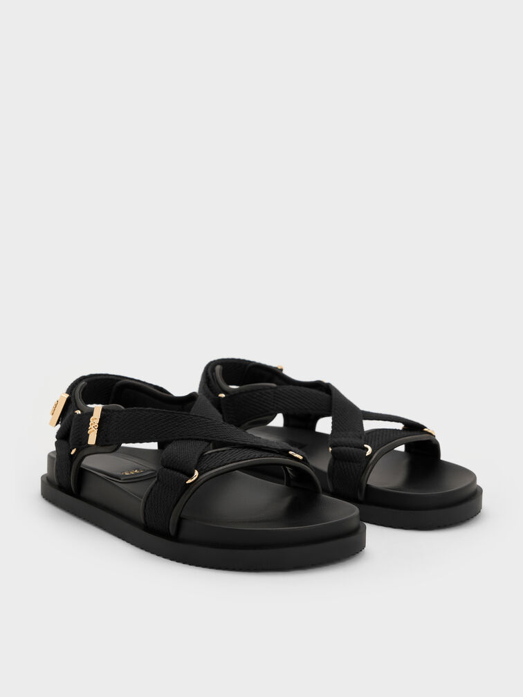 Granta Leather & Fabric Crossover Sports Sandals, Black, hi-res
