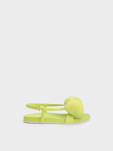 Girls' Puffy Bow Sandals, Lime, hi-res