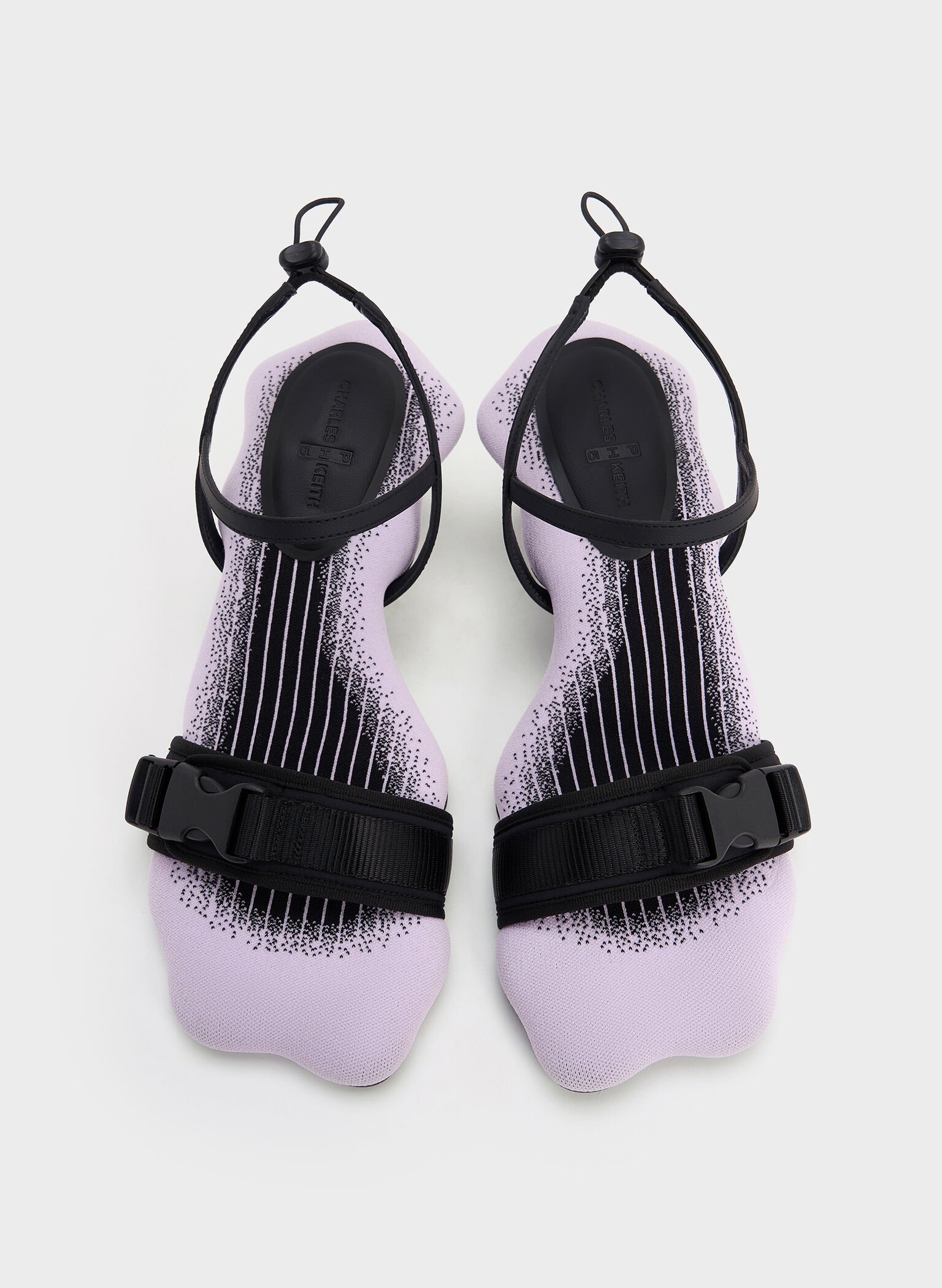 Nylon Wave-Edge Sculptural-Heel Sandals, Lilac, hi-res