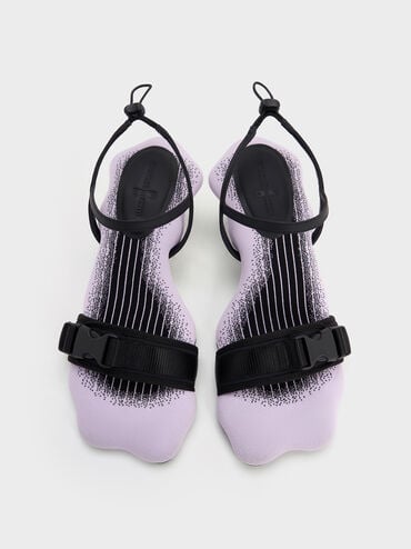 Nylon Wave-Edge Sculptural-Heel Sandals, Lilac, hi-res