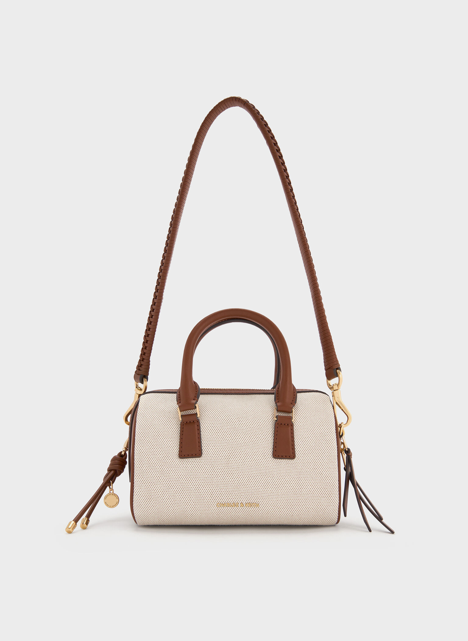 Everleigh Canvas Two-Tone Bowling Bag, Taupe Canvas, hi-res