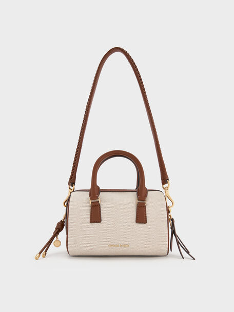 Everleigh Canvas Two-Tone Bowling Bag, Taupe Canvas, hi-res