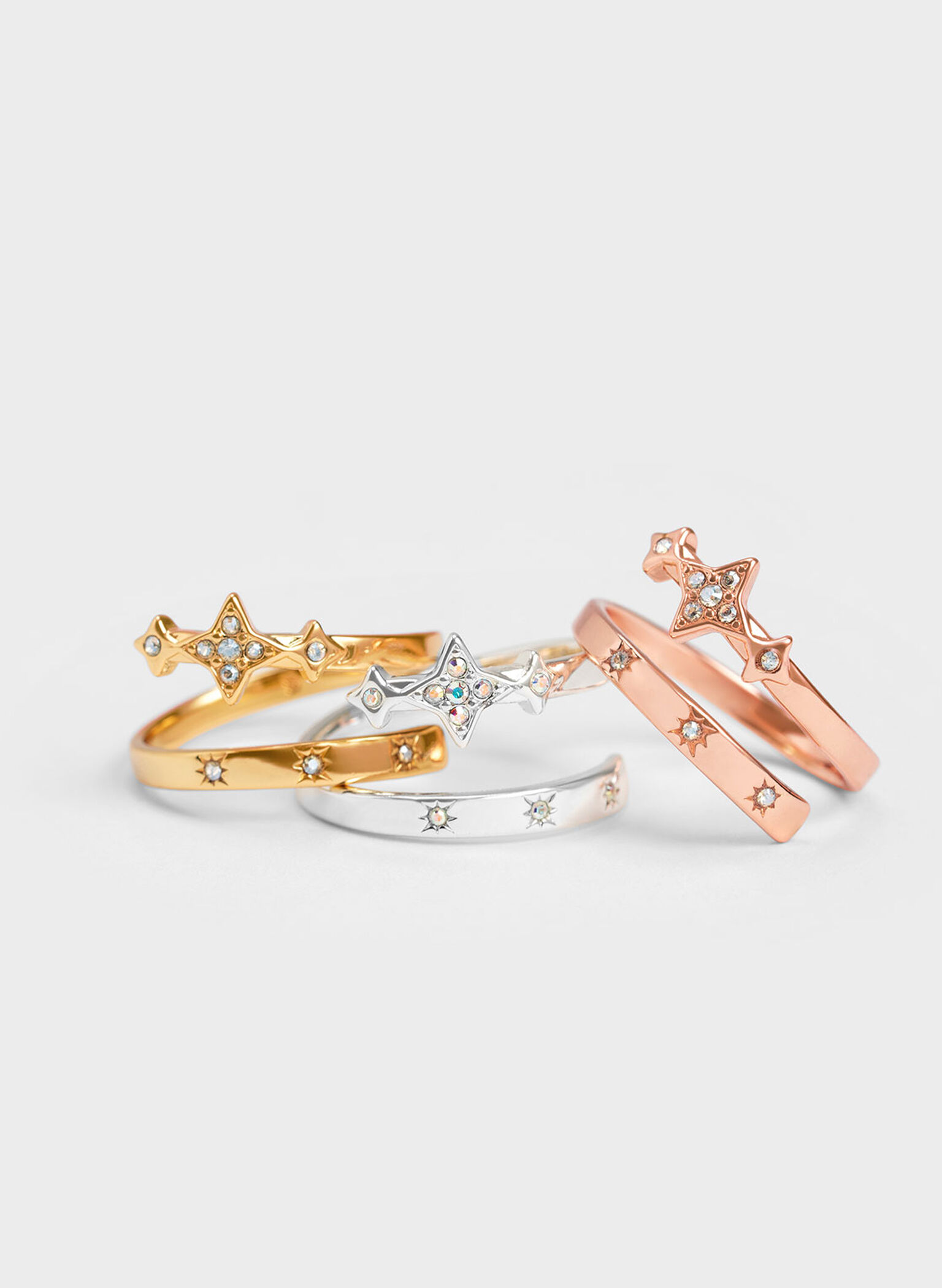 Star Motif Crystal-Embellished Ring, Rose Gold, hi-res