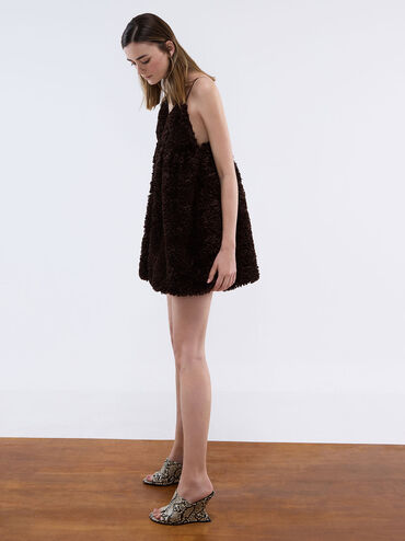 Snake-Print Wide-Strap Sculptural-Heel Wedges, Animal Print Natural, hi-res