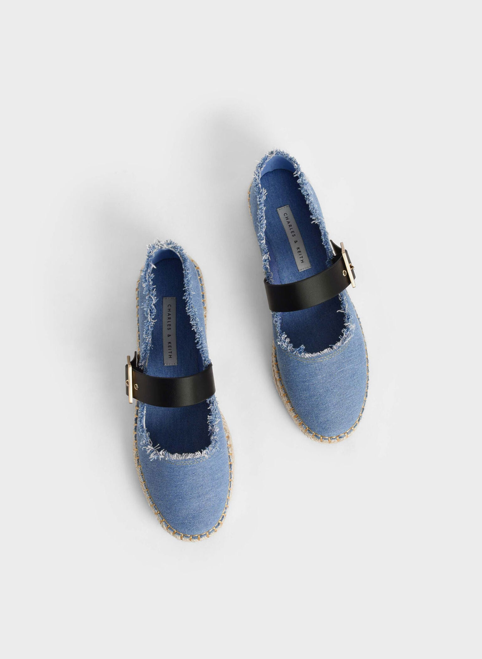 Buckled Denim Espadrille Flats, Blue, hi-res