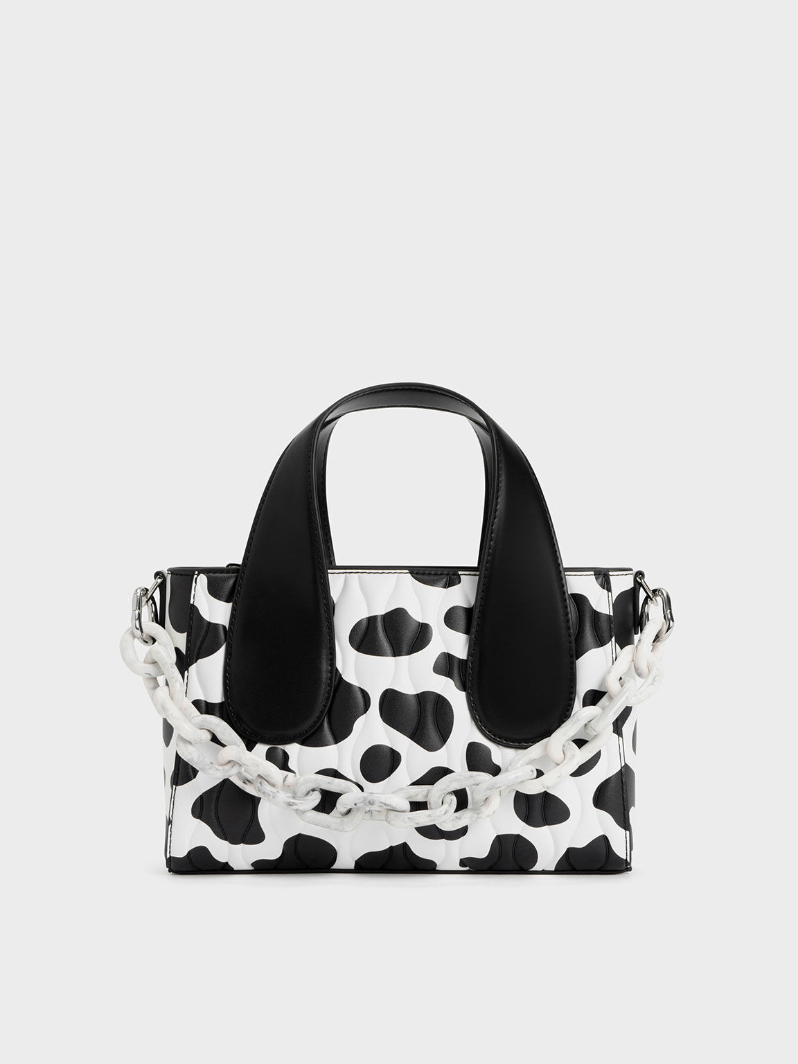 Iva Cow Print Textured Tote Bag Chalk