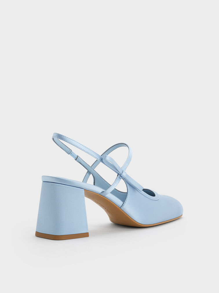 Satin Bow Slingback Mary Jane Pumps, Light Blue, hi-res
