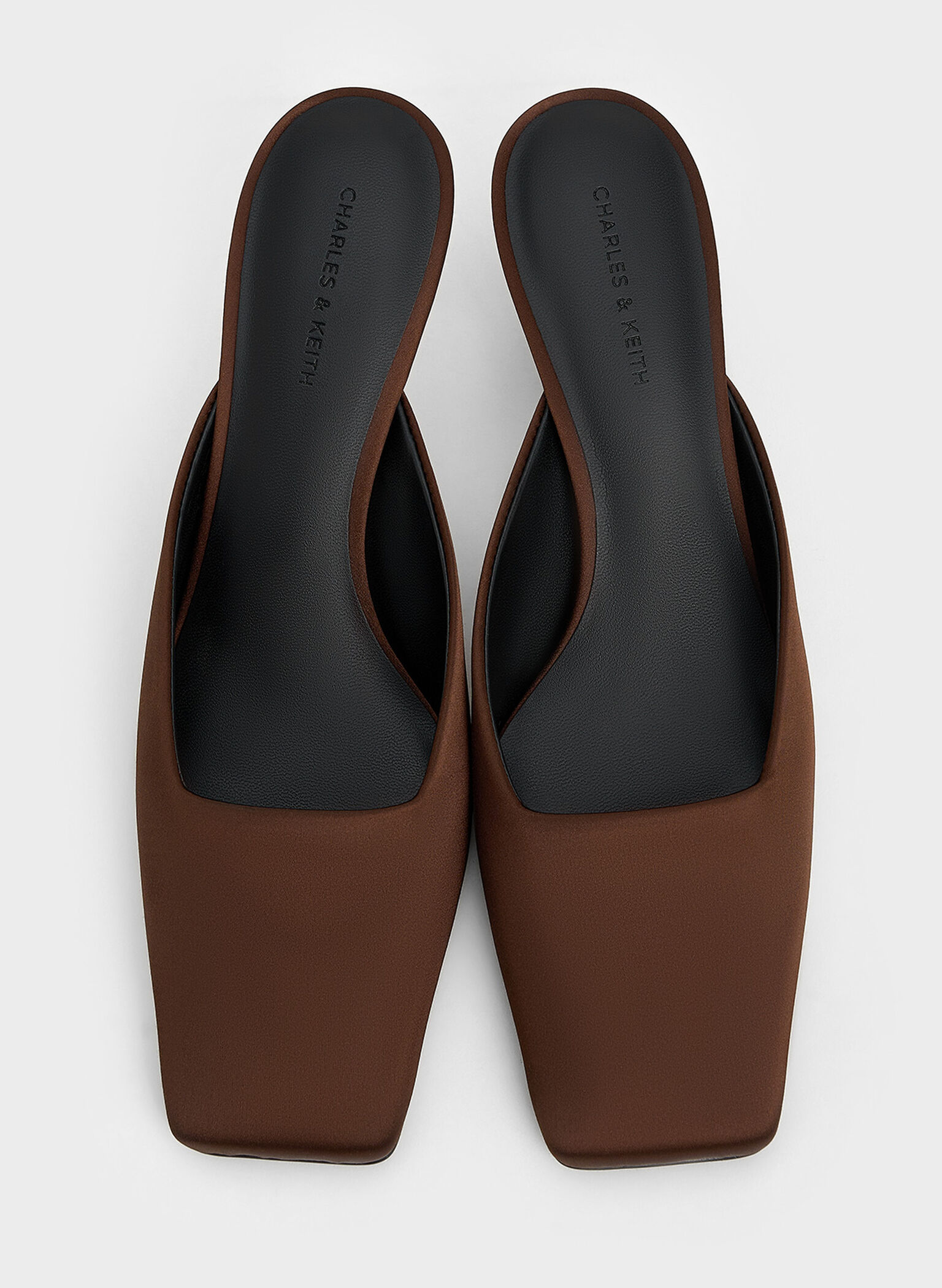 Satin Square-Toe Blade-Heel Mules, Dark Brown, hi-res