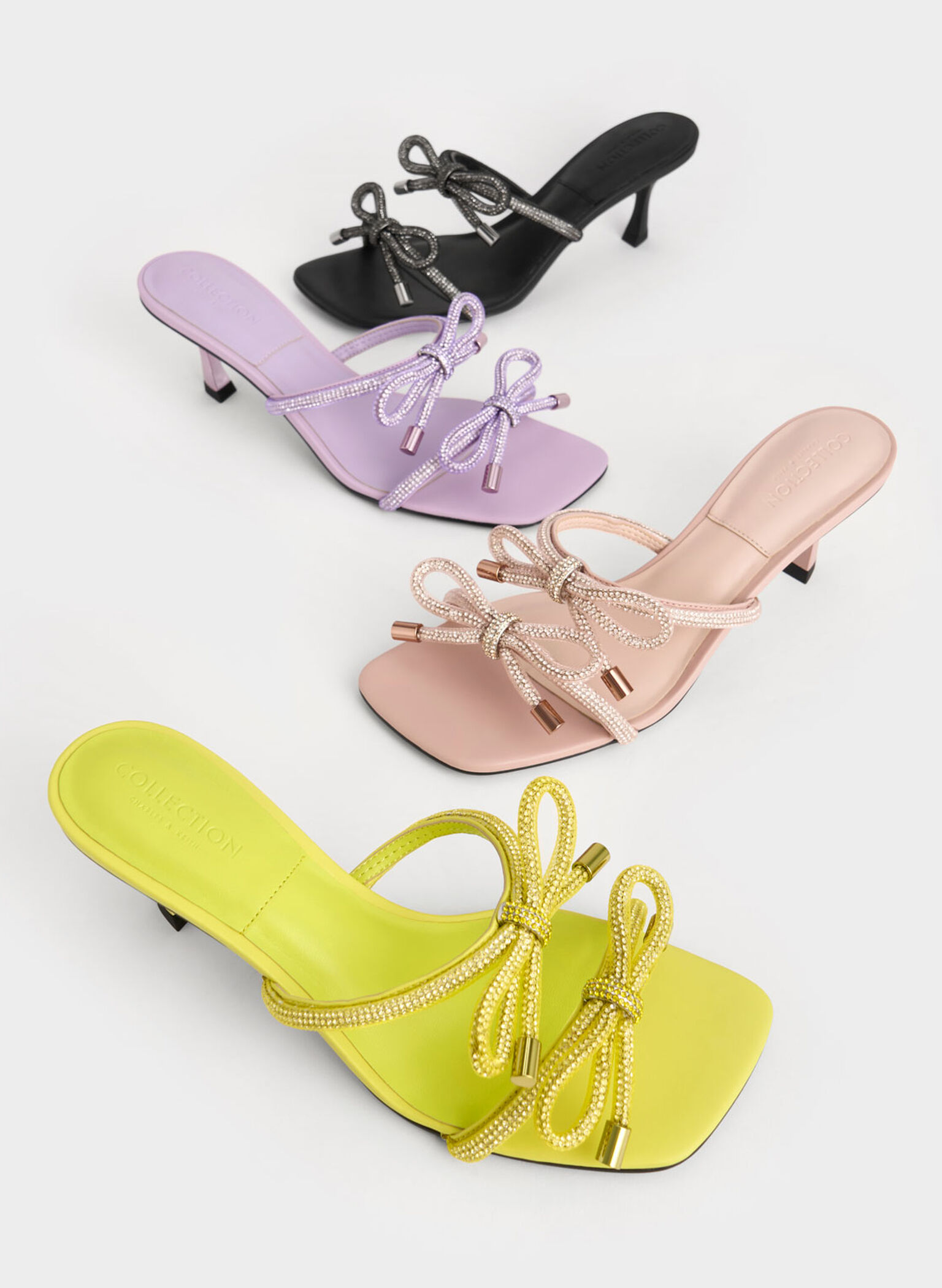 Gem-Embellished Bow-Tie Mules, Nude, hi-res
