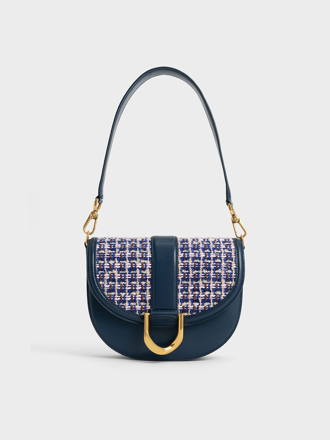 Navy Gabine Tweed Saddle Bag CHARLES KEITH UK