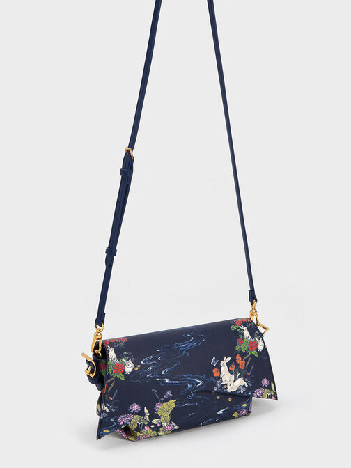 Rabbit Illustrated Geometric Bag, Navy, hi-res