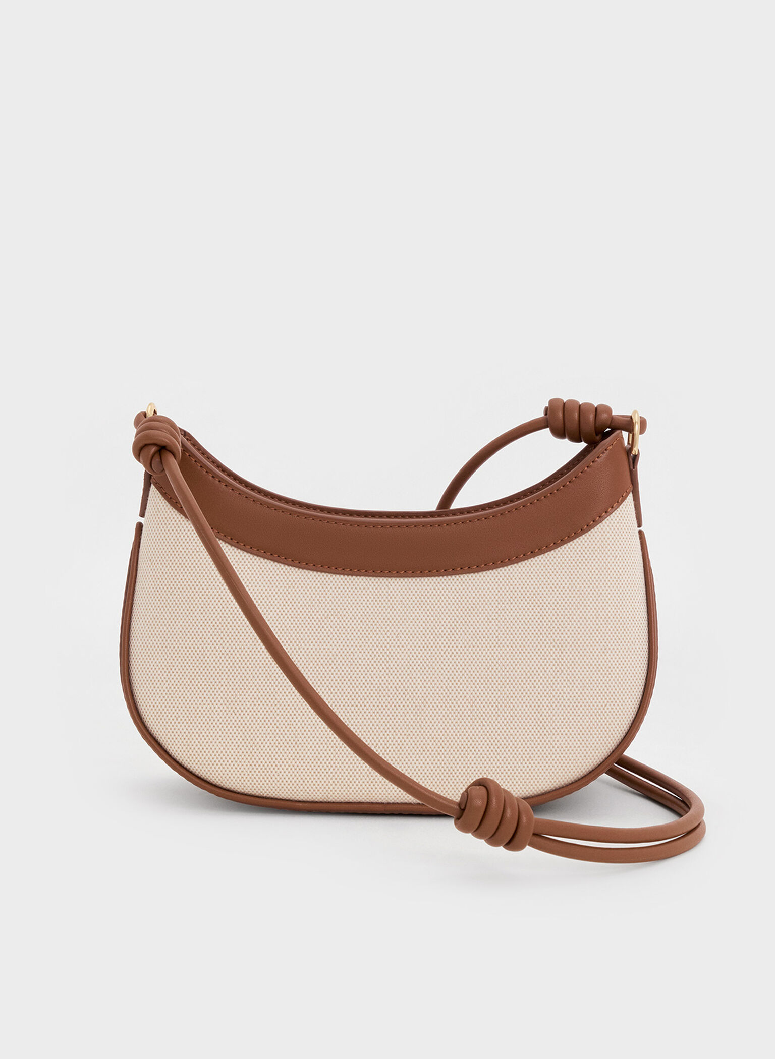 Sabine Canvas Knotted-Strap Curved Shoulder Bag, Chocolate, hi-res