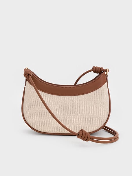 Sabine Canvas Knotted-Strap Curved Shoulder Bag, Chocolate, hi-res