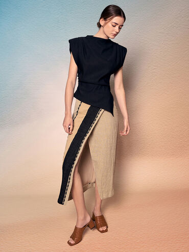 Woven Square-Toe Heeled Mules, Brown, hi-res