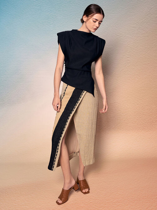 Woven Square-Toe Heeled Mules, Brown, hi-res