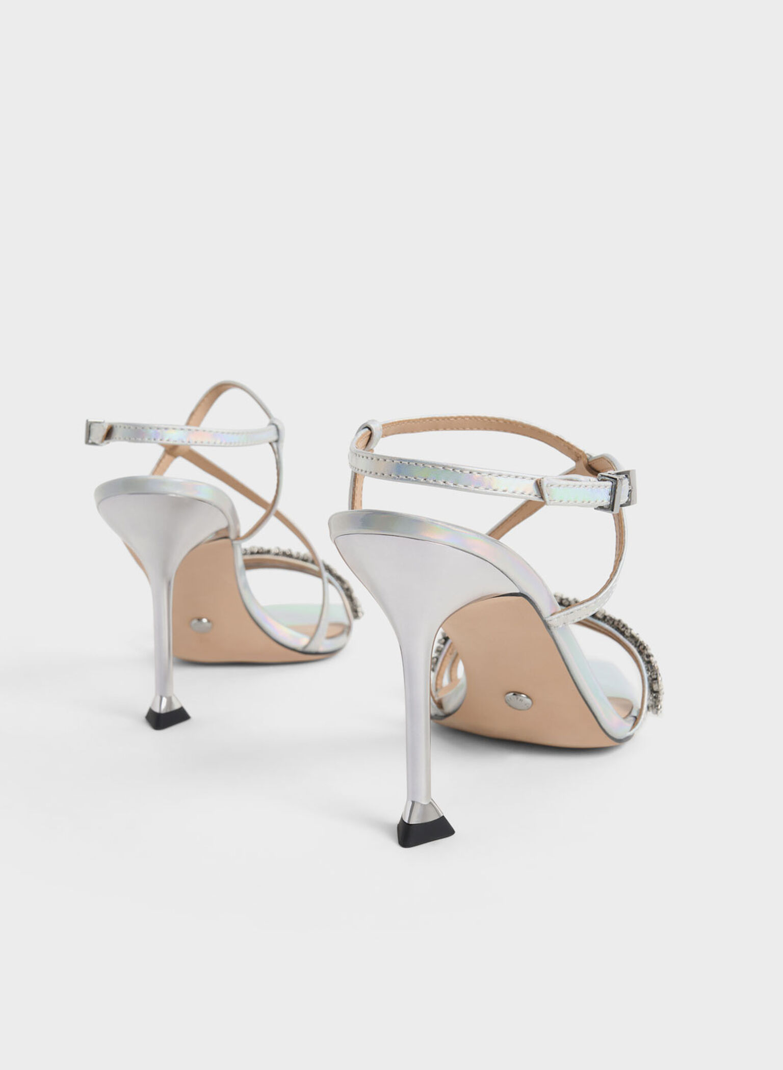 Holographic Leather Gem-Embellished Strappy Sandals, Multi, hi-res