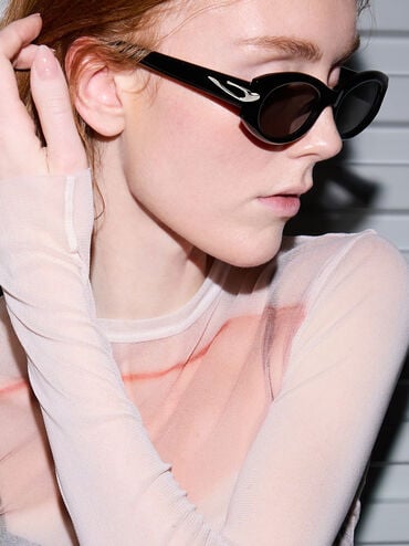 Edie Oval Sunglasses, Black, hi-res