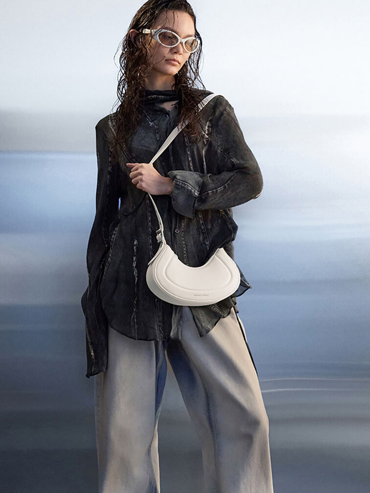 Petra Grommet-Strap Curved Shoulder Bag, Cream, hi-res
