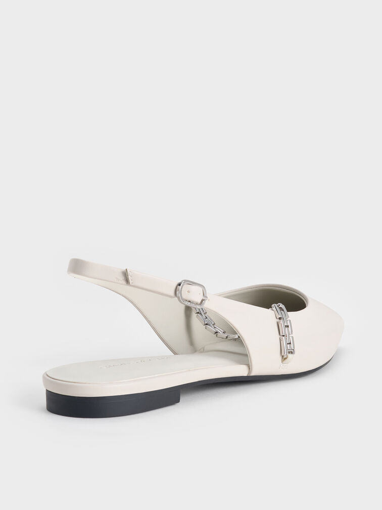 Chain-Strap Pointed-Toe Slingback Flats, Chalk, hi-res