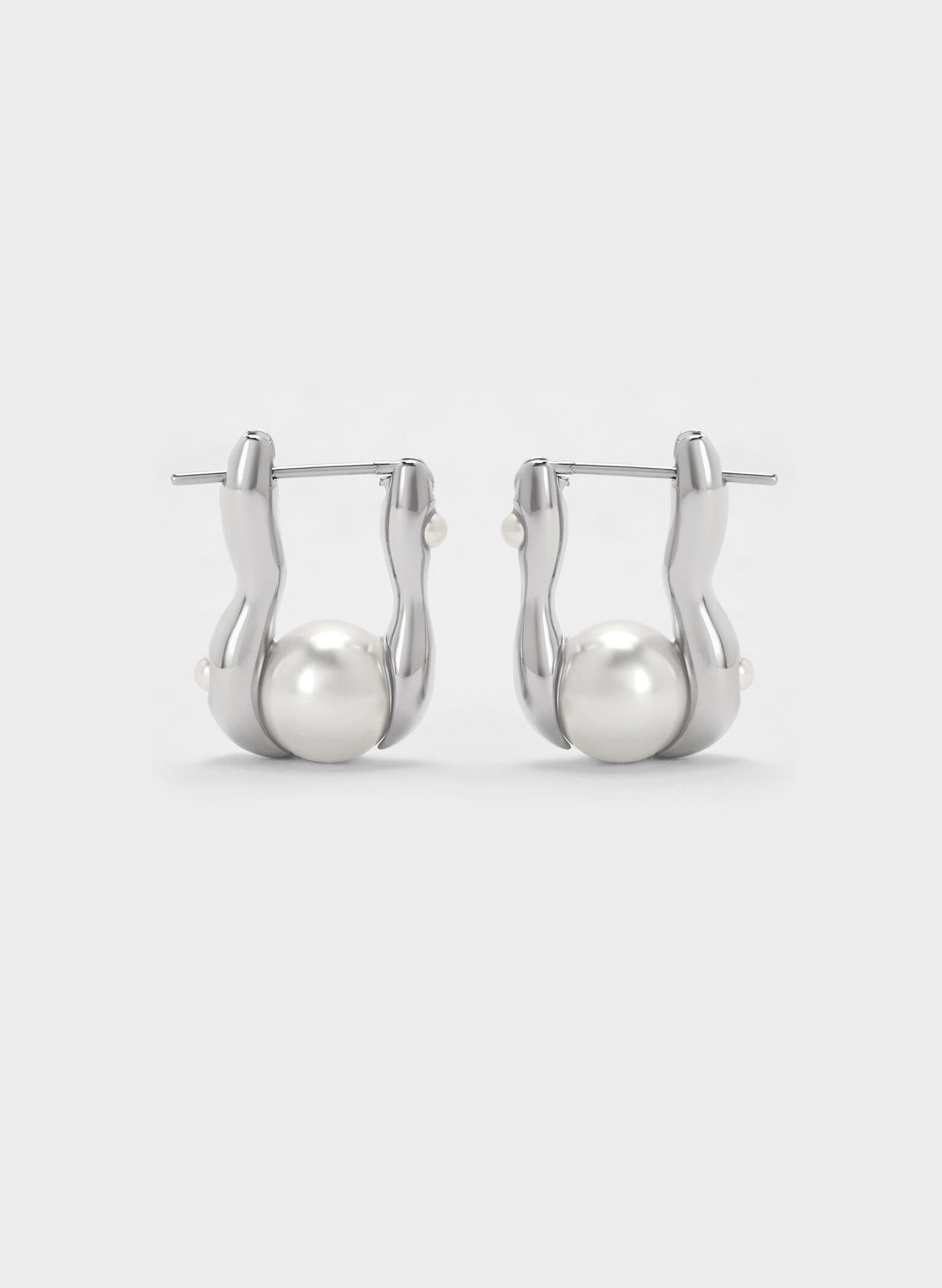 Corrine Pearl Sculptural Drop Earrings, Silver, hi-res