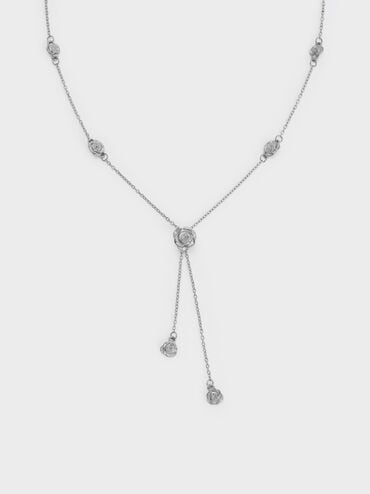 Rosalind Flower-Motif Necklace, Brushed Silver, hi-res
