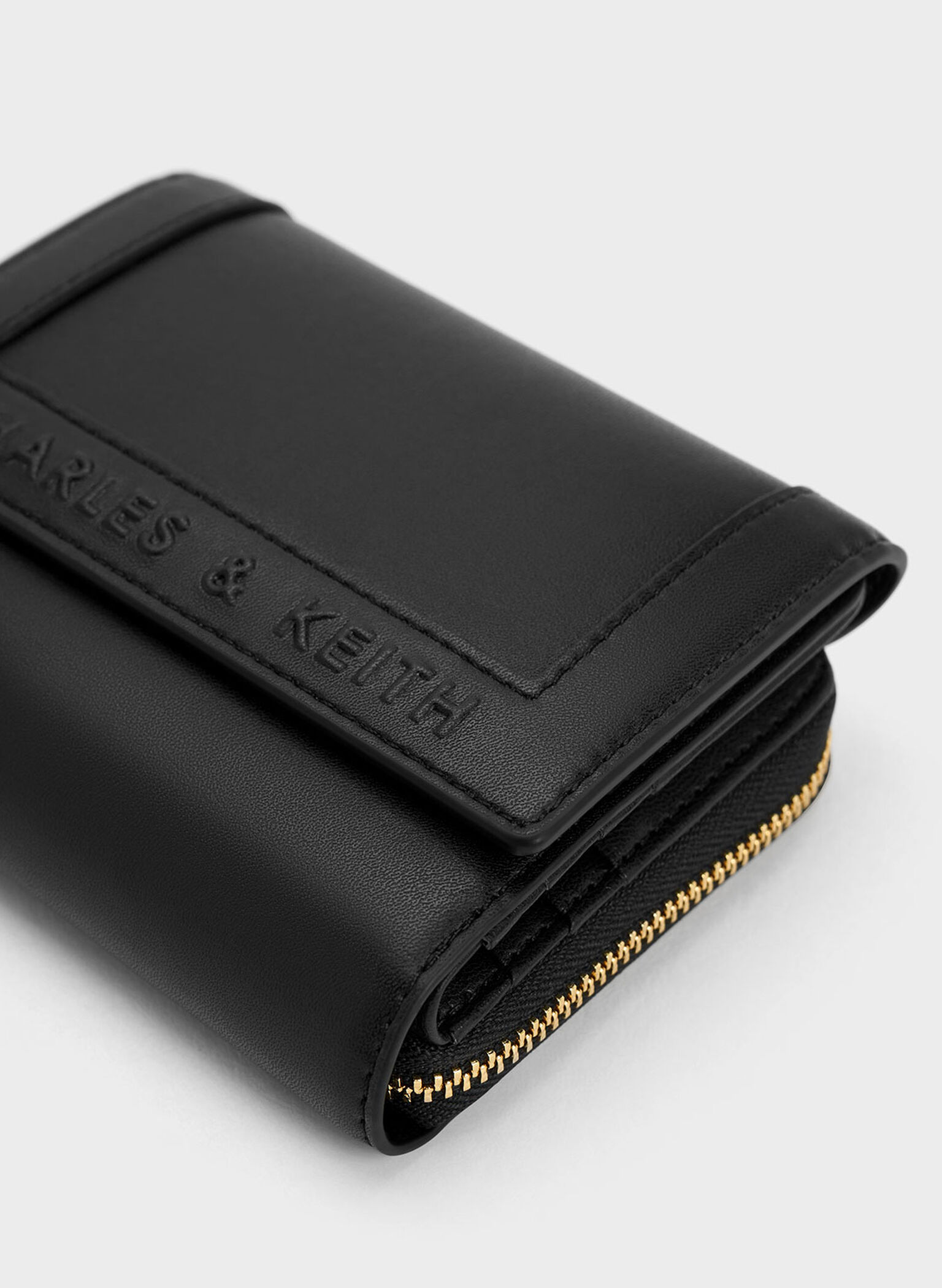 Stitch-Trim Front Flap Wallet, Black, hi-res