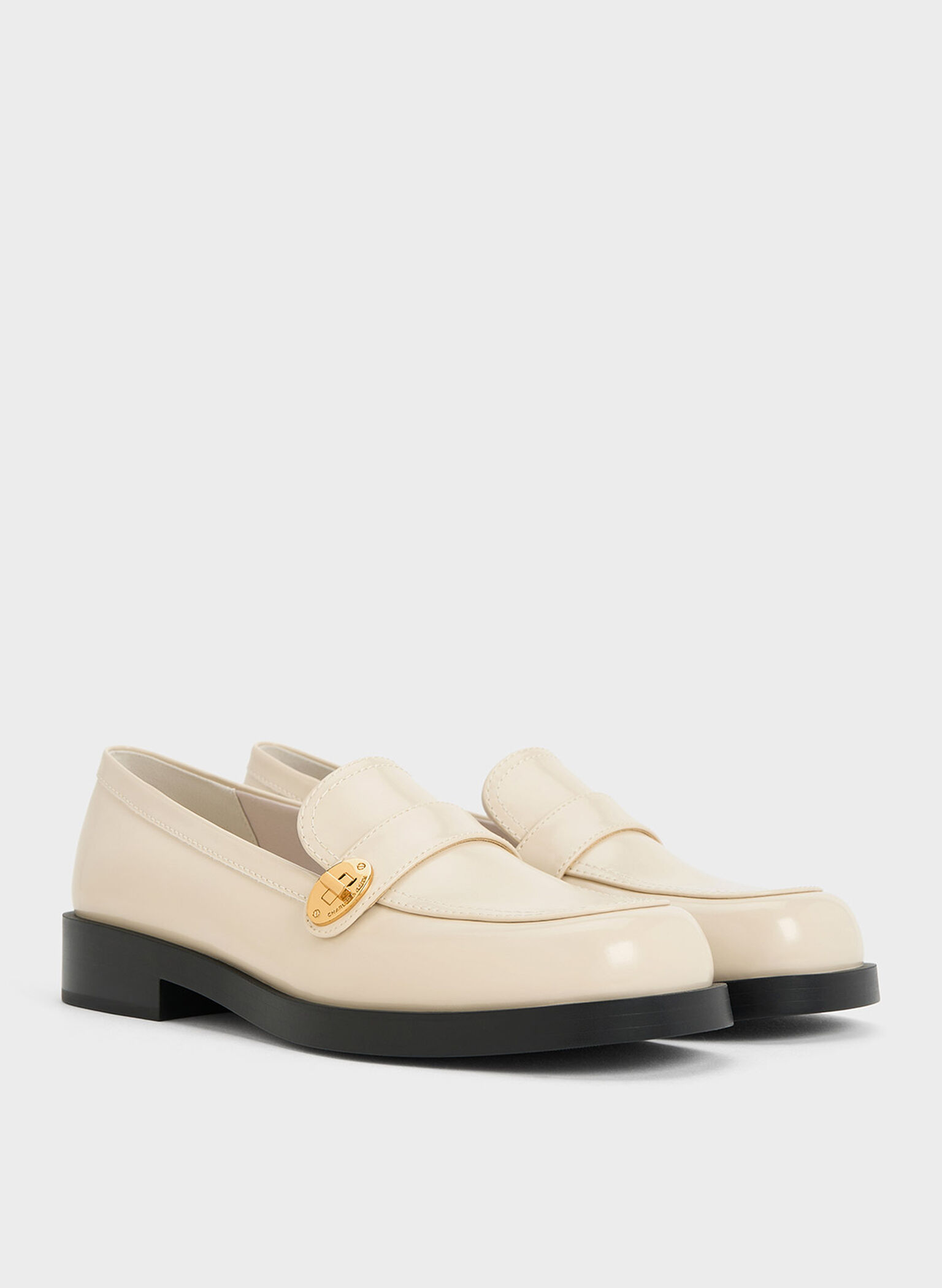 Hettie Metallic-Buckle Strap Loafers, Chalk, hi-res