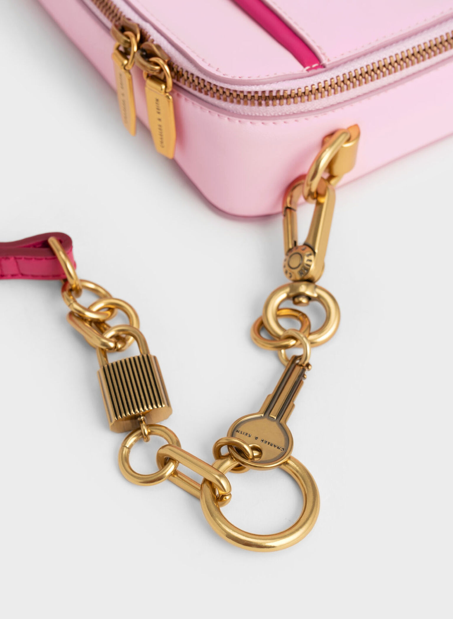 Lock & Key Chain Handle Bag, Pink, hi-res