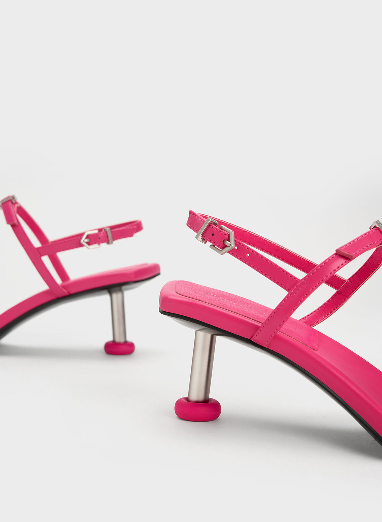 Sculptural Heel Buckled Sandals, Fuchsia, hi-res