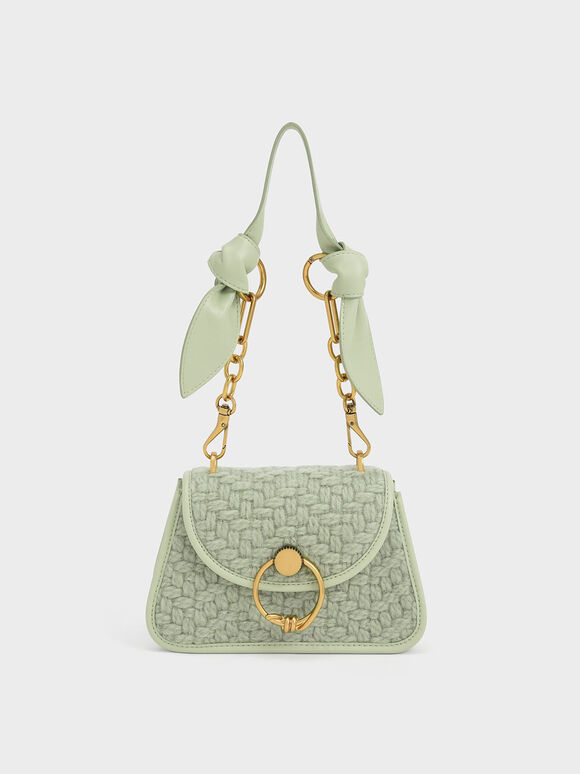 Joelle Tweed Ring Push-Lock Trapeze Bag, Mint Green, hi-res