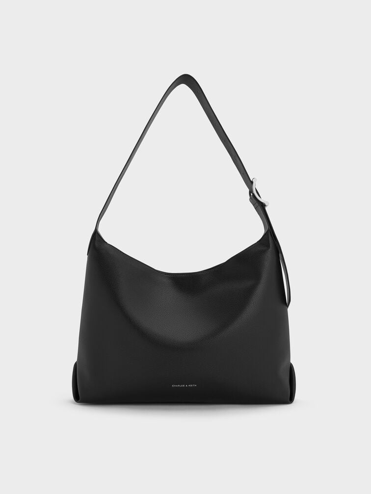 Zora Buckle-Strap Hobo Bag, Noir, hi-res