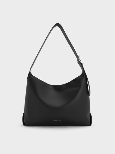 Zora Buckle-Strap Hobo Bag, Noir, hi-res