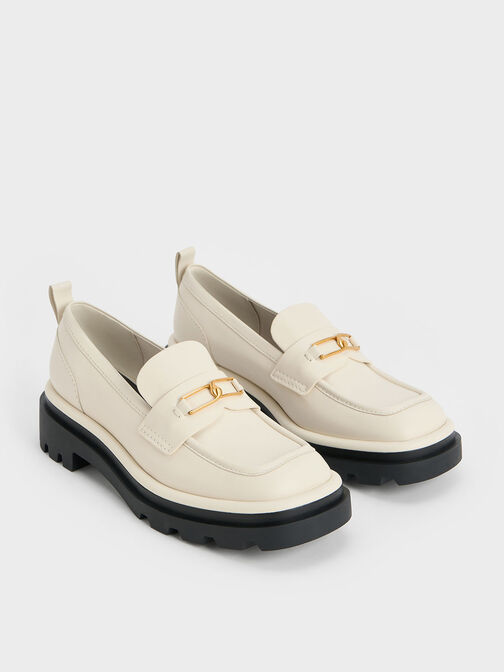 Gabine Leather Pull-Tab Loafers, Chalk, hi-res