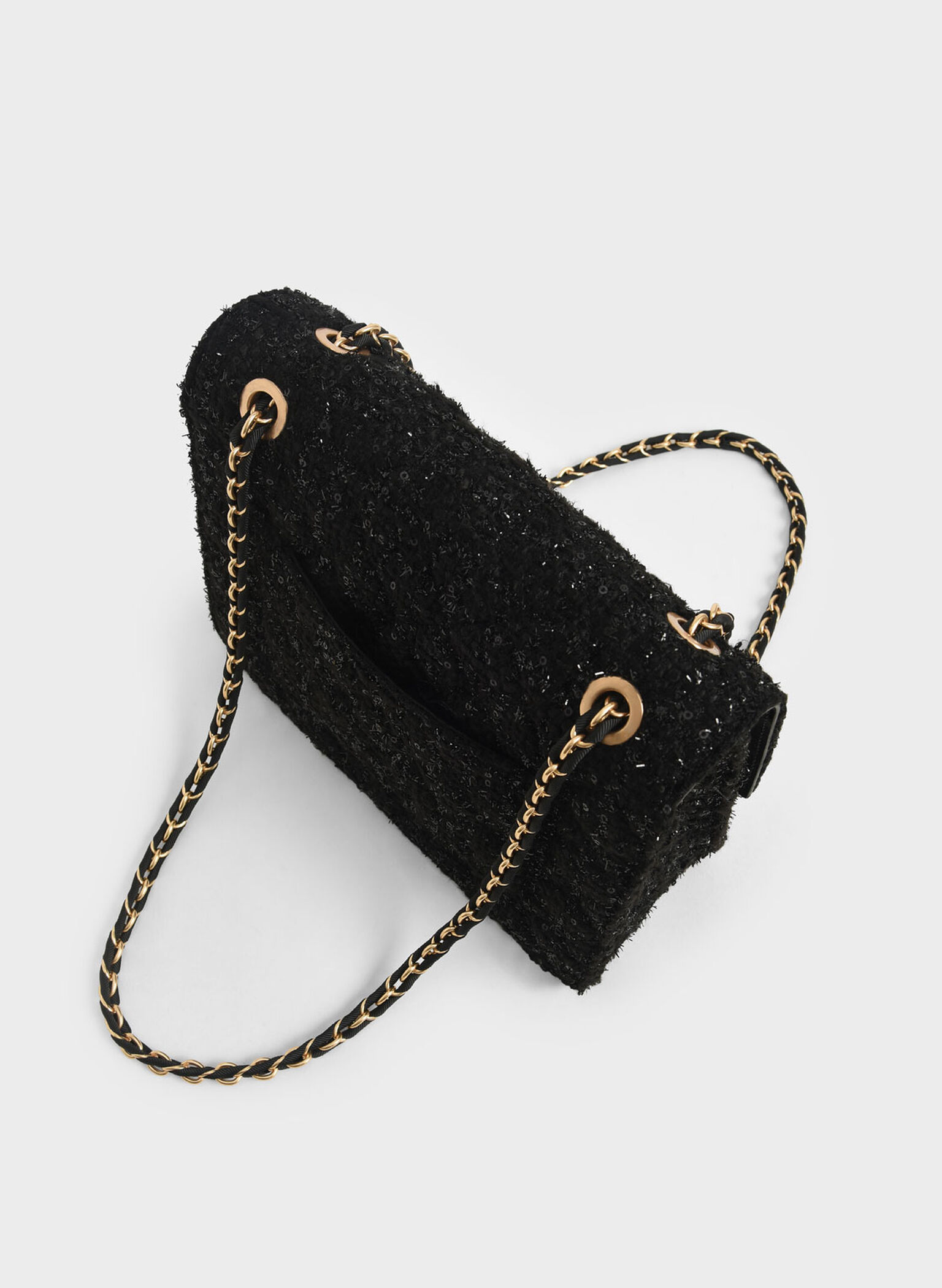 Tweed Chain Strap Bag, Black, hi-res