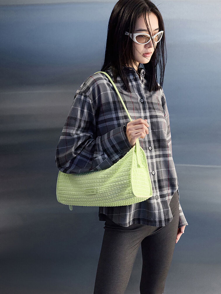 Textured Elongated Shoulder Bag, Zesty Green, hi-res