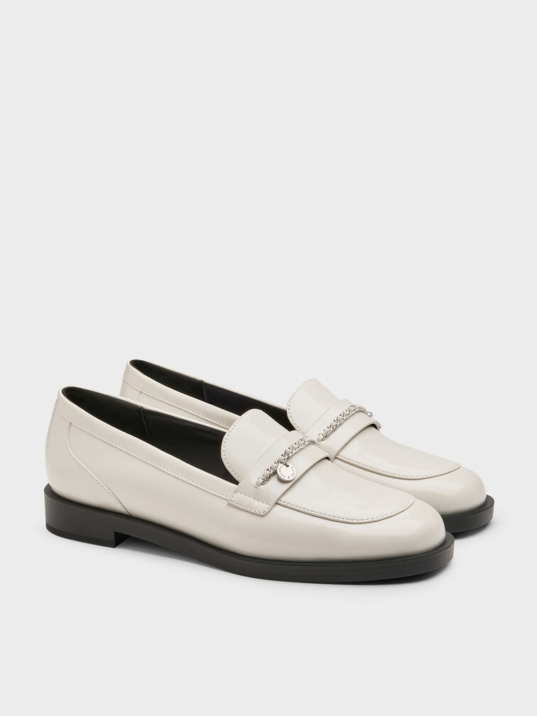Braided-Chain Metallic-Accent Loafers, Chalk, hi-res