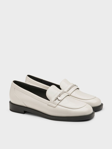 Braided-Chain Metallic-Accent Loafers, Chalk, hi-res