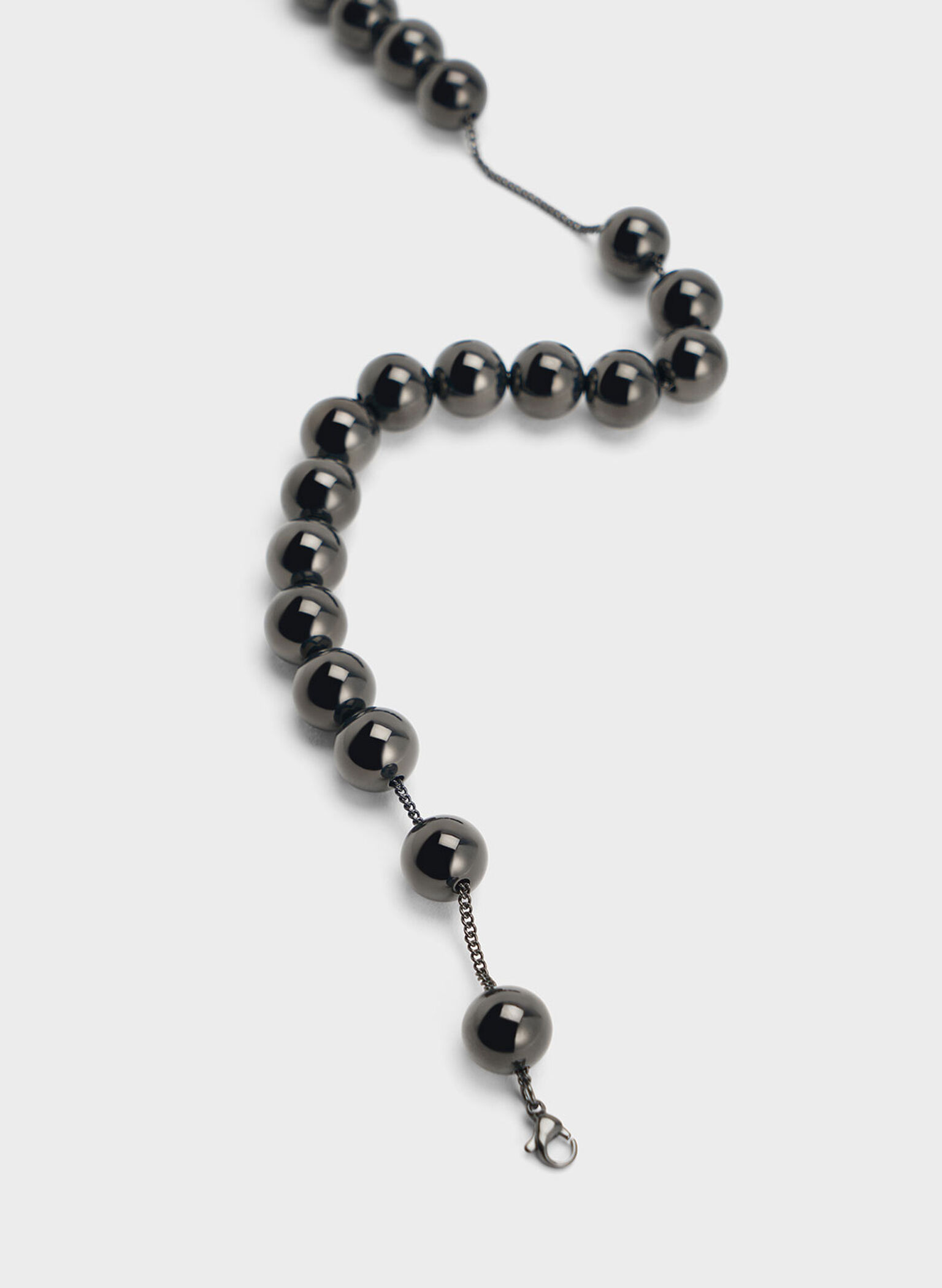 Metallic Beaded Necklace, Black, hi-res