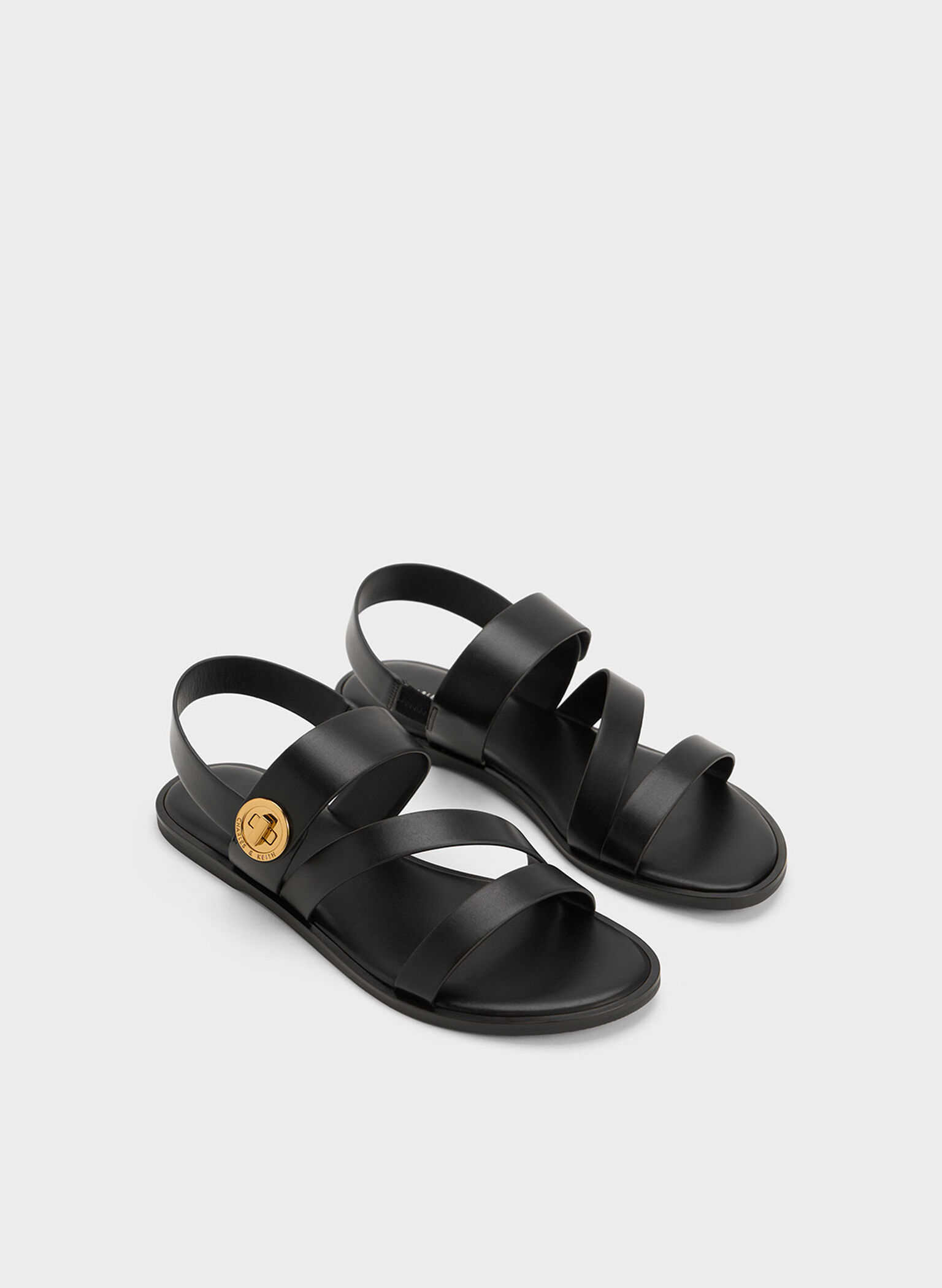 Yara Turn Lock Strappy Sandals, Black, hi-res