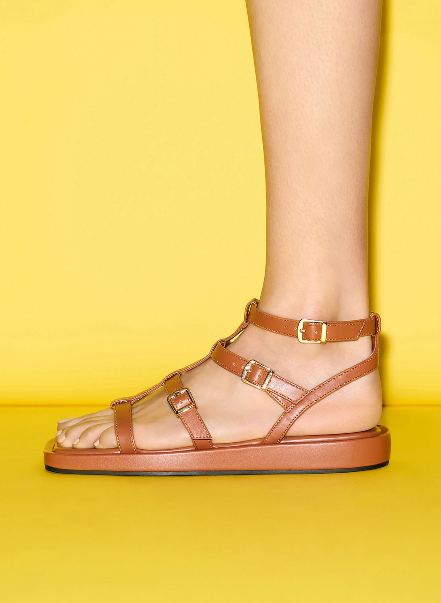 Buckled Gladiator Sandals, Cognac, hi-res