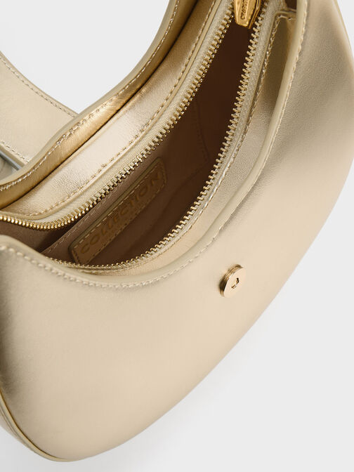 Gabine Metallic Leather Crystal-Embellished Hobo Bag, Gold, hi-res