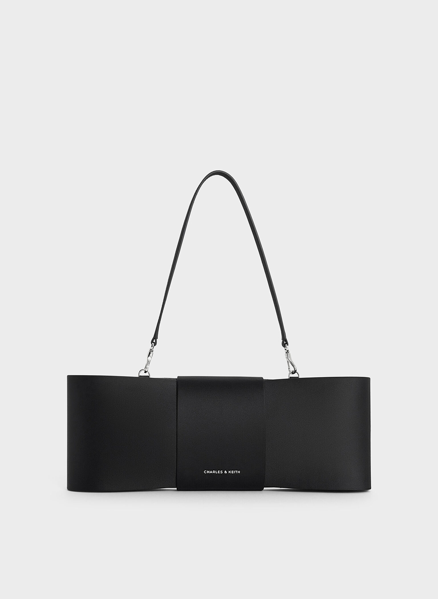 Satin Bow Elongated Shoulder Bag, Noir, hi-res