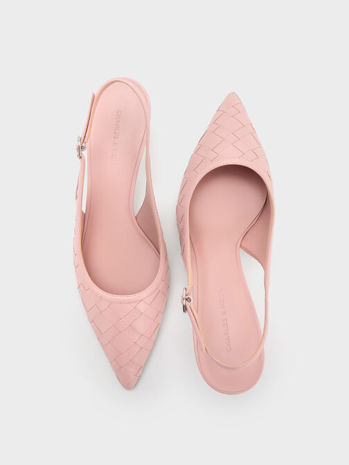 Woven Pointed-Toe Slingback Pumps, Light Pink, hi-res